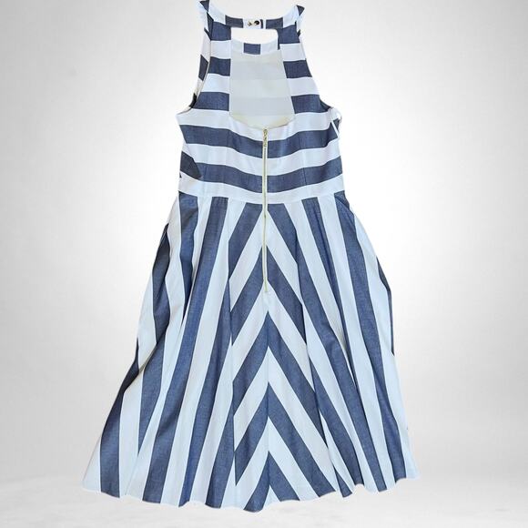 Eliza J midi dress white and chambray blue striped size 12‎ fit and flare - Picture 4 of 7